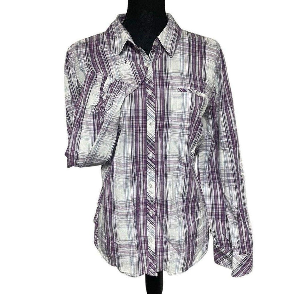 Sonoma Purple Plaid Lightweight Button Front Top